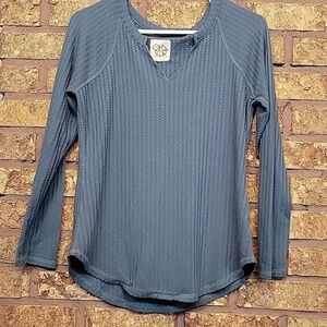 Chaser Textured Waffle Knit Green Long Sleeve Top Size Small